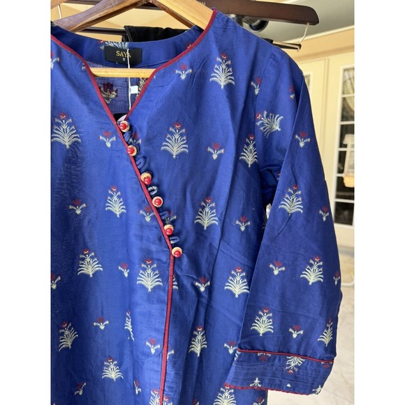 SAYA Blue Jaquard Kurta Shirt - Size 10/S - Picture 4 of 7